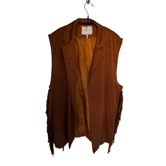 Anthropologie Andersen & Lauth Faux Suede Open Front Fringe Vest Western Boho - Picture 2 of 6